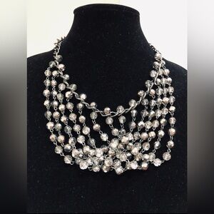 Edwardian glass Collar - Queens silver bead Necklace - wide 6 strand choker -